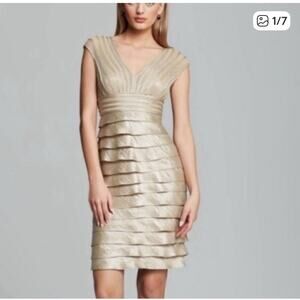 Adrianna Papell Metallic‎ Shutter-Pleat Sheath Dress Size 6 wedding NYE Cocktail